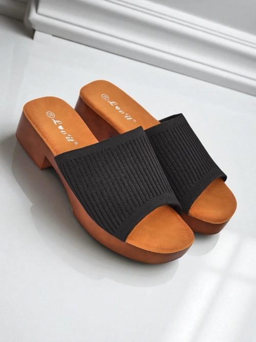 Royalfashion Жіночі шльопанці на низькому підборі Ribbed Grace