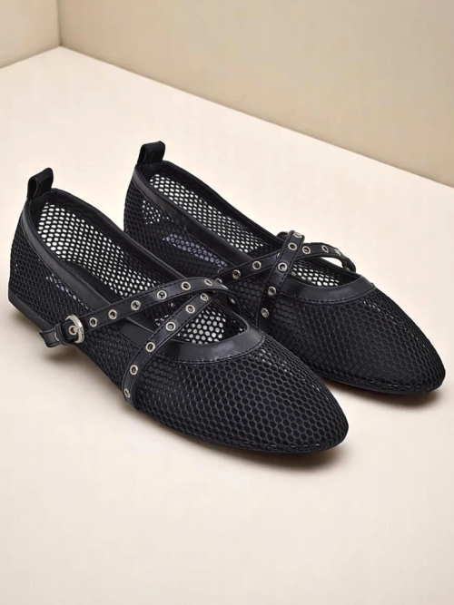 Балетки Royalfashion Arethusa Nero з сітки на плоскій підошві