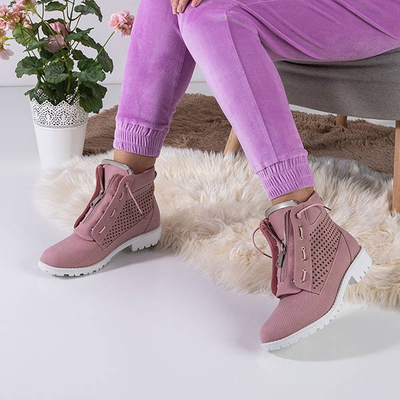 OUTLET Růžové dámské prolamované turistické boty Ice Love - Obuv