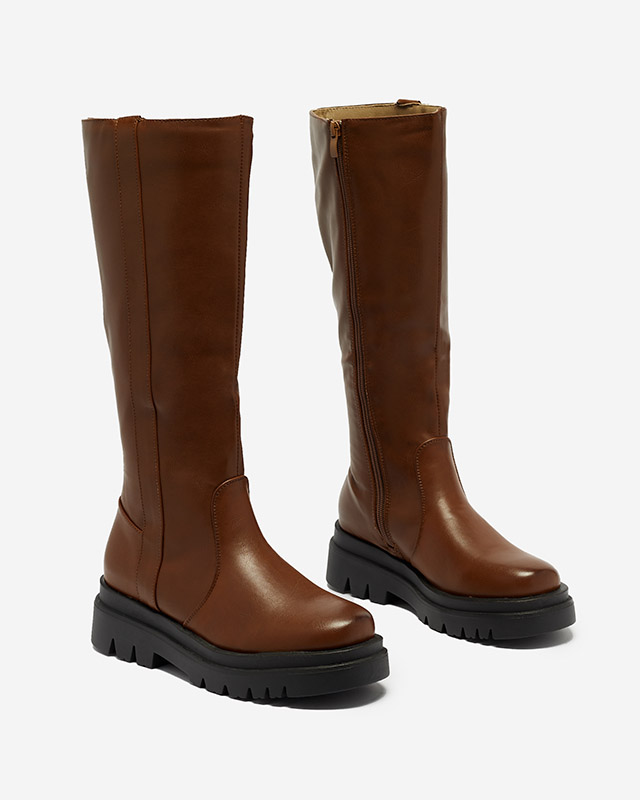 Dámské nadkolenky z ekokůže v barvě camel Roterika - Obuv