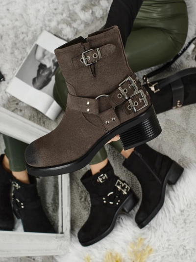 Dámské kotníkové boty z eko semiše s přezkami Valtos