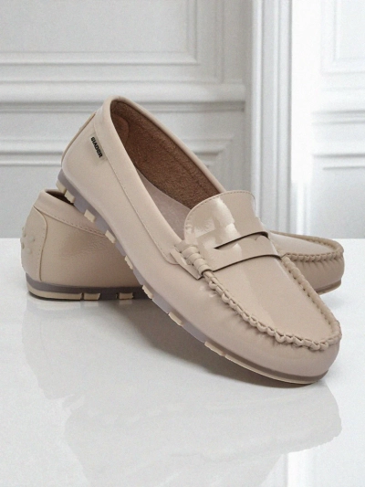 Loafers damskie bezowe Kallista - skora ekologiczna zamszowa premium