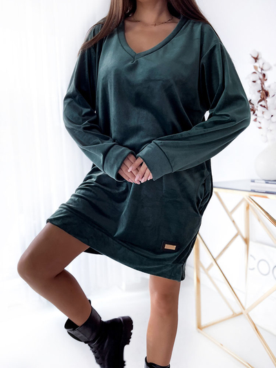 Жіноча туніка Royalfashion а-ля велюр темно-зеленого кольору