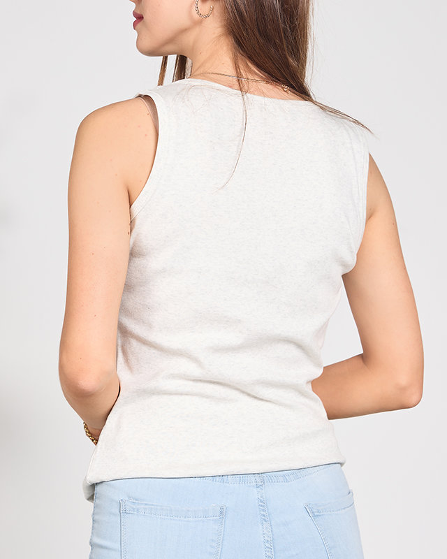 Světle šedý dámský top s nápisem a kubickými zirkony - Oblečení