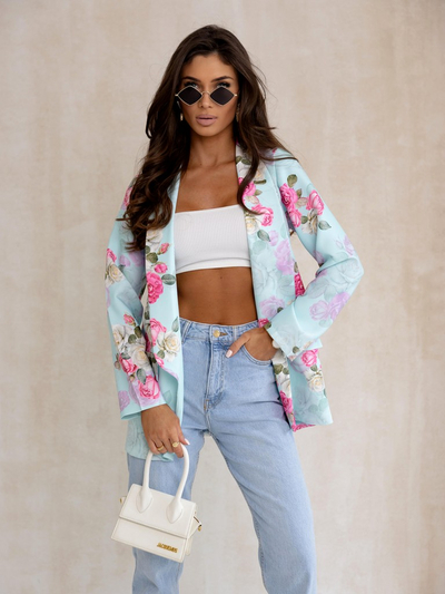 Royalfashion Dámské sako bez zapínání s růžovými květy