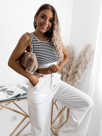 Široké dámské kalhoty v bílé barvě- Oblečení