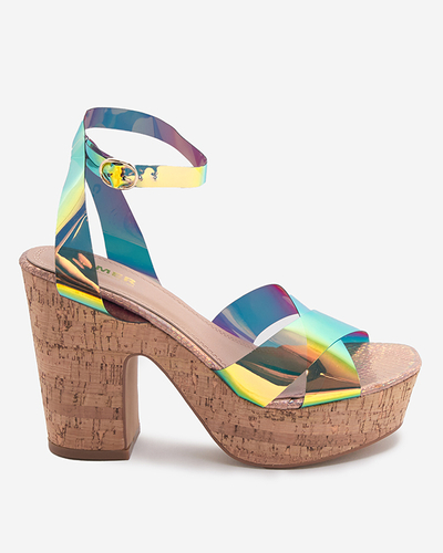 Růžovo-zlaté dámské holografické sandály na sloupku Tenssy - Footwear