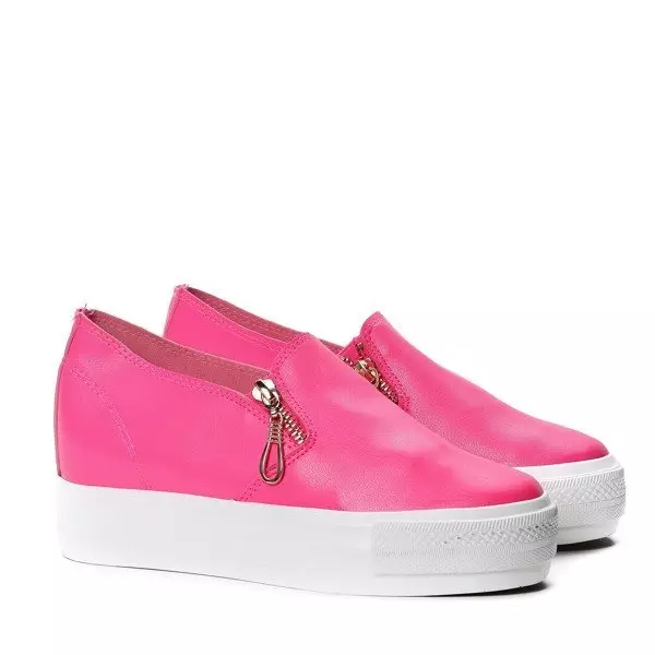 OUTLET Neonově růžové slip on tenisky se zipy na klínku Carlee - Obuv