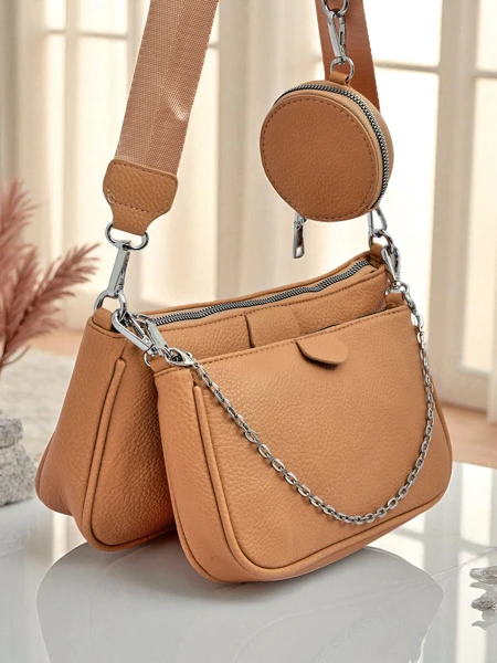 Dámská kabelka Aurora Multi z ekokůže světle hnědá řetízek zip