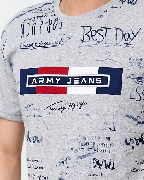 Чоловіча сіра футболка з принтом - Одяг