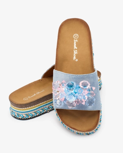 Жіночі шльопанці Royalfashion з кристалами синього кольору Bollah