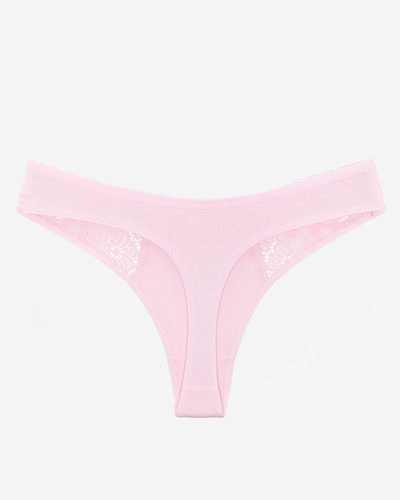 Růžová bavlněná dámská tanga s ozdobnou krajkou - Spodní prádlo