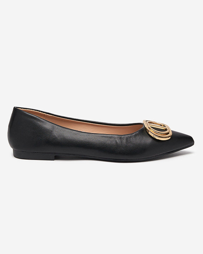 Dámské černo-zlaté špičaté baleríny s ozdobou na špičce Manico - Footwear