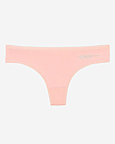 Світло-рожеві бавовняні жіночі трусики стрінги з написом