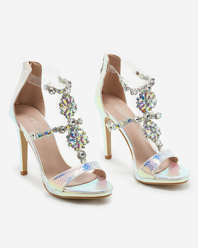 Рожеві жіночі голографічні босоніжки на високому каблуці Arozi- Footwear