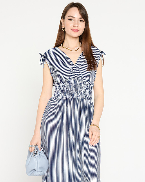 Жіноча темно-синя сукня максі в смужку - Одяг