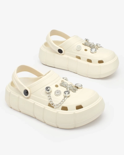 Royalfashion Krémové ažurové dámské žabky se zirkonovými ozdobami Afuccia
