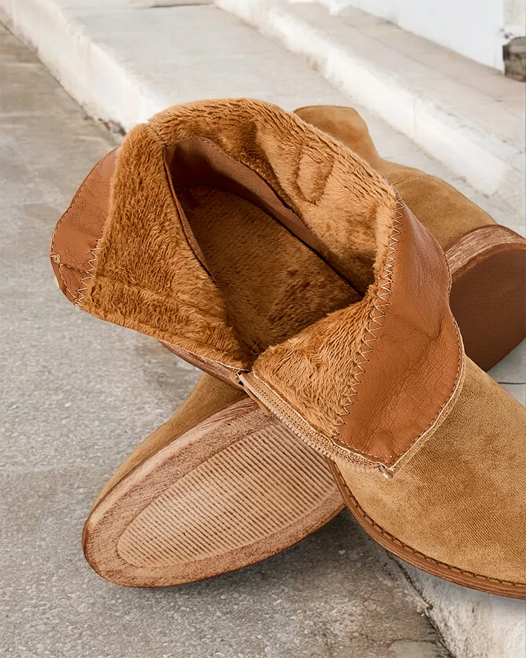 Royalfashion Hnědé kotníkové boty s kovbojským stylem na zakrytém klíně Patorias