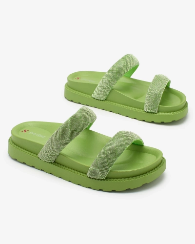 Royalfashion Neon Green Dámské žabky Zirconia Sparkle Sliders