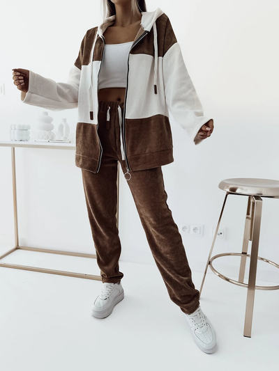 Royalfashion Dámská hnědá pruhovaná sportovní souprava