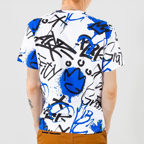 Синьо-біла бавовняна чоловіча футболка з написами