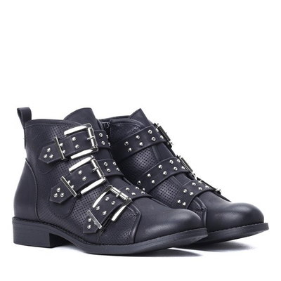 Czarne workery z trzema klamrami Momo - Obuwie