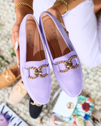 Фіолетові жіночі мокасини з екозамші Royalfashion з прикрасою Bissefi