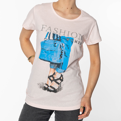Pudrové dámské tričko s potiskem FASHION-Clothing