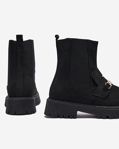 Чорні жіночі еко замшеві утеплені чоботи з декором Setta - Взуття