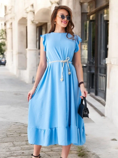 Royalfashion Жіноча міді-сукня з рюшами та короткими рукавами