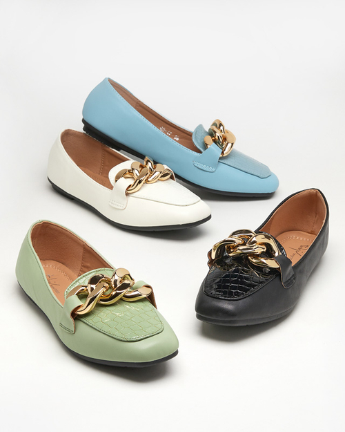 Зелені жіночі лофери з екошкіри на ланцюжку Flamii - Shoes