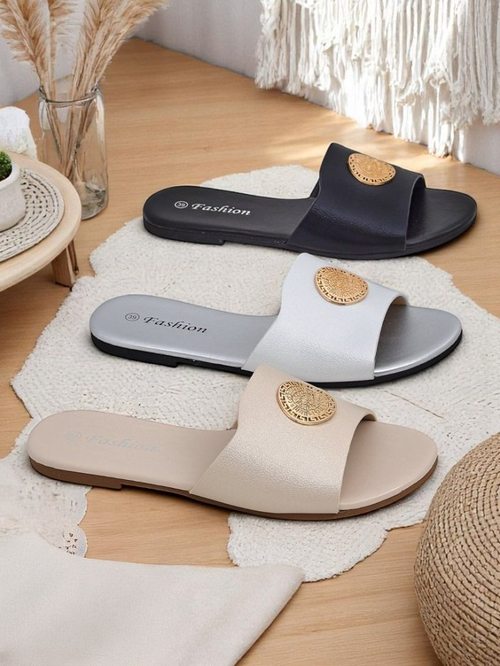 Royalfashion Жіночі шльопанці на плоскій підошві Golden Slip