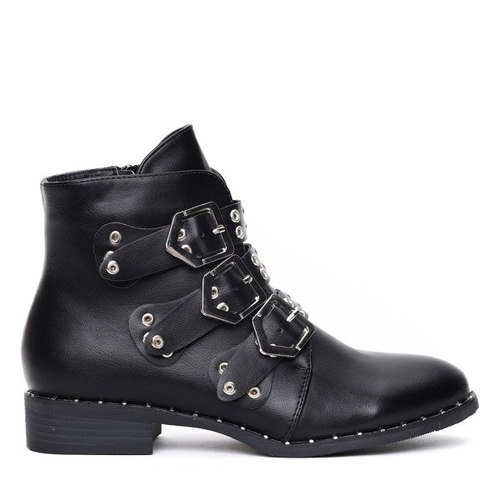 Czarne workery z trzema paskami Amaris- Obuwie