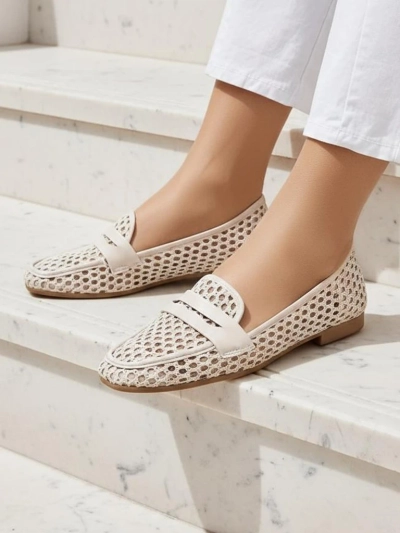 Béžové mokasíny Royalfashion Primavera Aelia z tkaniny s mandlovou špičkou
