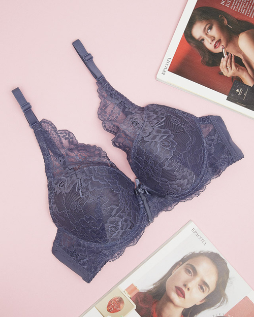 Фіолетовий жіночий бюстгальтер пуш-ап з мереживом