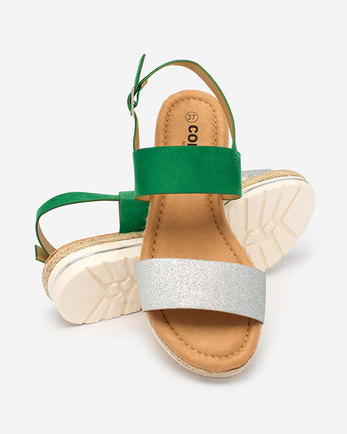 Royalfashion Зелено-сріблясті жіночі босоніжки на плоскому ходу Rosmier