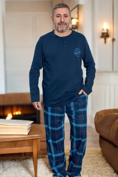 Royalfashion Kárované pánské pyžamo z bavlny VELIKOST PLUS