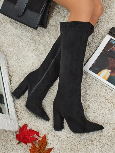 Жіночі ботфорти з екозамші на підборах-стовпчику Feravi