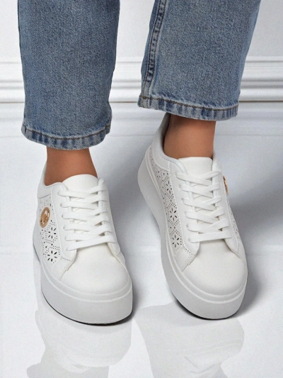 Жіночі снікерси Aelia Royalfashion на платформі білі ажурні ecru