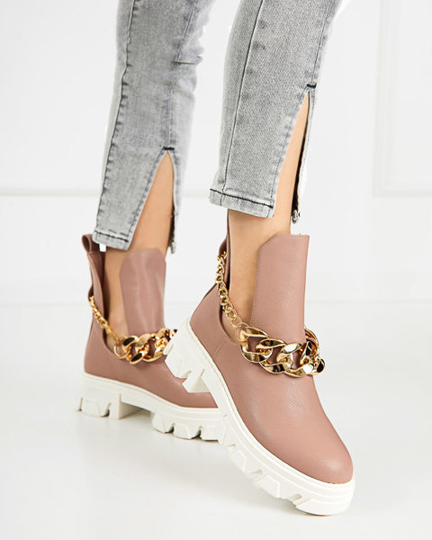 Růžové dámské kozačky s řetízkem Tenkay - Obuv