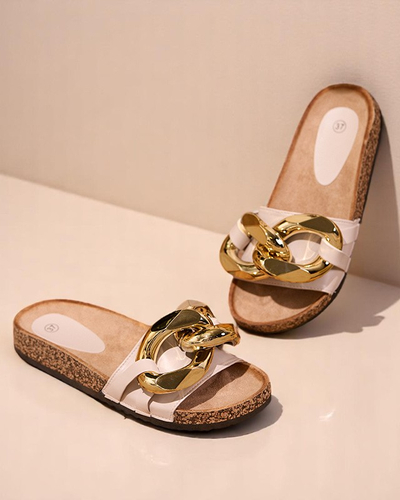 Dámské béžové pantofle se zdobením Sofig-Footwear