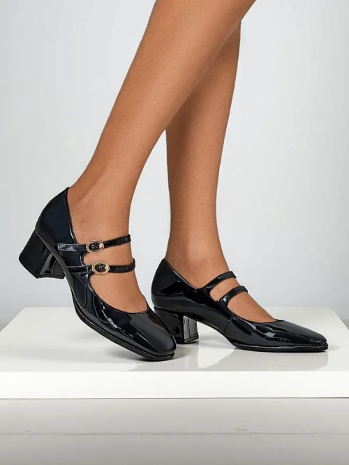 Royalfashion Лаковані жіночі туфлі на блоці з ремінцями Weyy