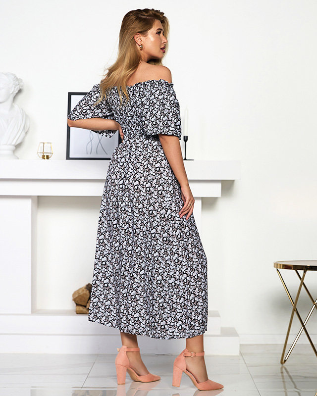 Černobílé maxi šaty s květinovým vzorem - Oblečení