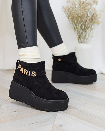Royalfashion Чорні жіночі черевики а-ля снігоступи з орнаментом Parisela