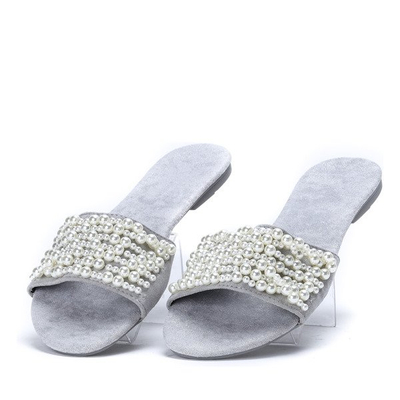 Szare klapki z koralikami Amely - Obuwie