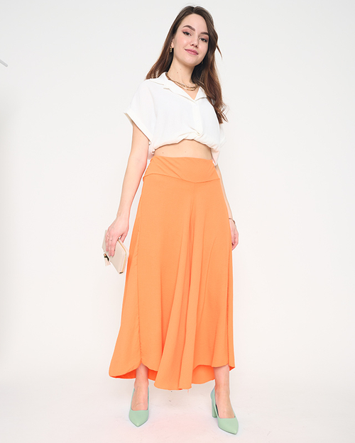 Помаранчеві жіночі штани палаццо довжиною в 7/8