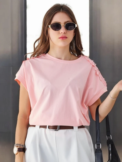 Royalfashion Dámské bavlněné tričko s krajkovými rukávy