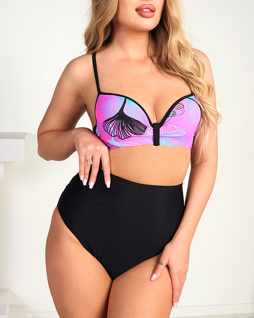 Купальний костюм з принтом з рожевому кольорі