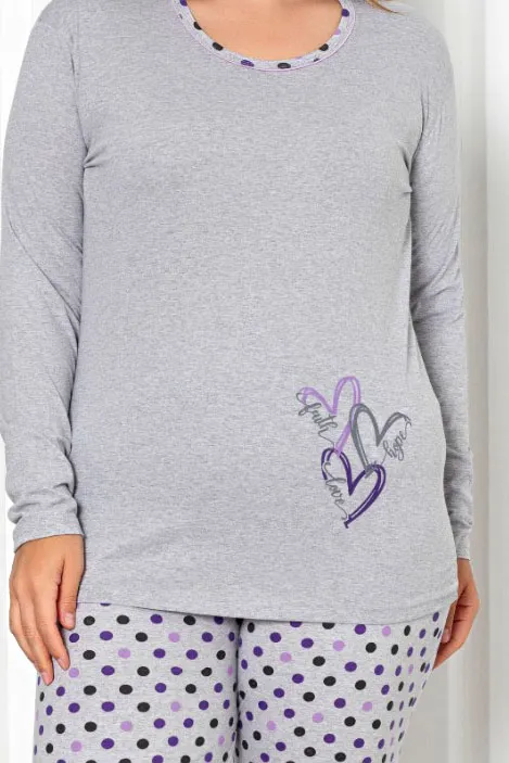 Royalfashion Жіночий комплект піжами з 2-х частин з бавовни з горошком РОЗМІР ПЛЮС