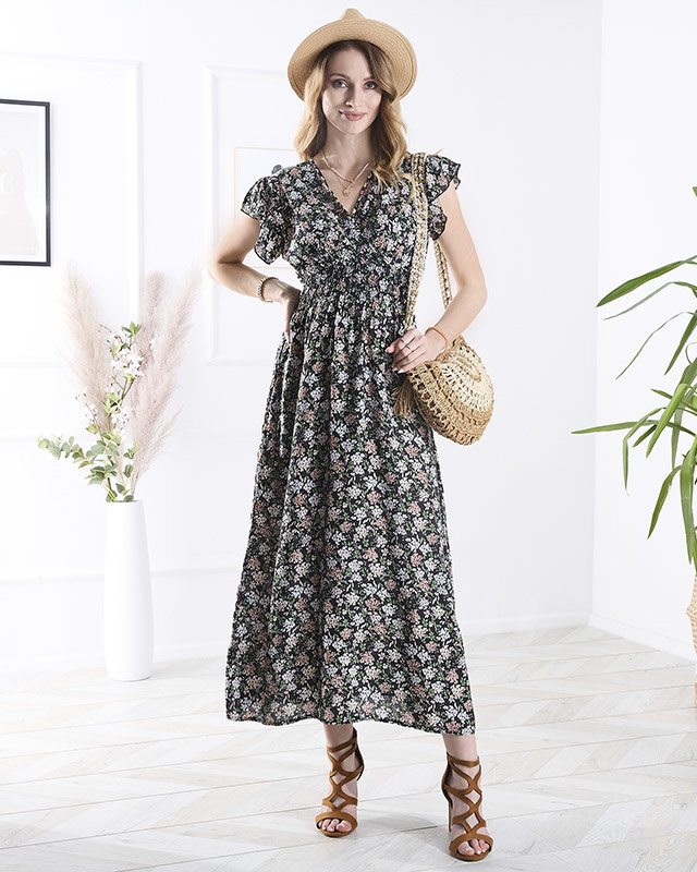 Černé dámské květované midi šaty - Oblečení